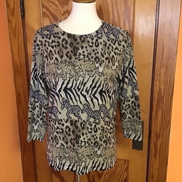 Vintage 90s safari leopards n zebras knit top - Picture 3 of 8